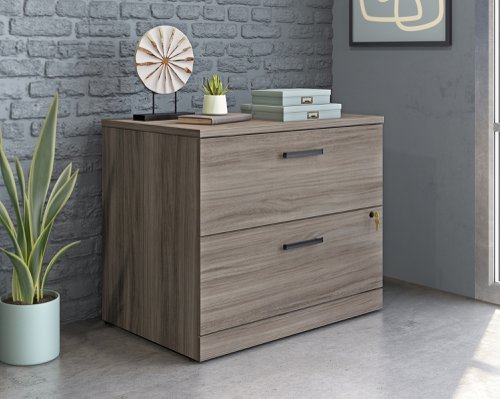 Teknik Office Affiliate Lateral File Unit in a Hudson Elm effect finish, durable two spacious file lockable drawers