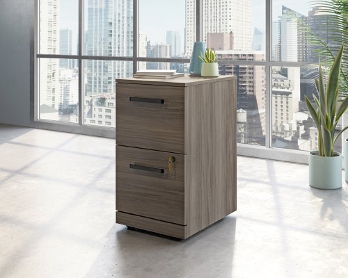 Teknik Office Affiliate 2 Drawer Mobile Pedestal in a Hudson Elm effect finish two spacious file lockable drawers 