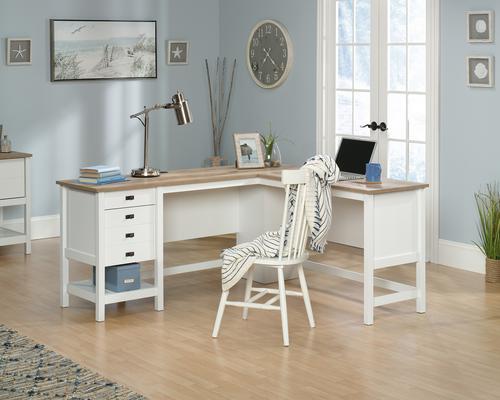 Shaker Style Home Office L-Shaped Desk White with Oak Desktop - 5428225