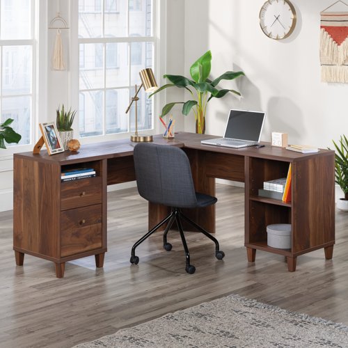 Teknik Office Willow L-Shaped Executive Desk in Grand Walnut Effect
