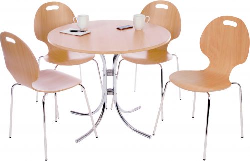 Teknik Office Cafe Bistro Set with Round Beech Effect Bistro Table and 4 Matching Cafe Chairs