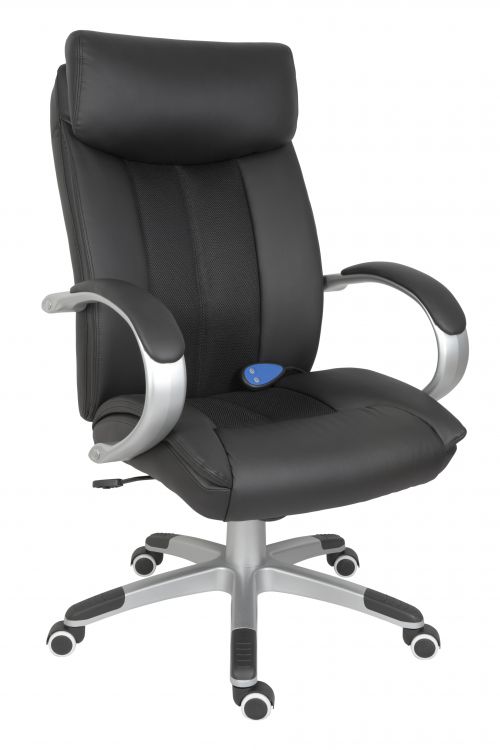 Teknik Office Shiatsu Massage Black Faux Leather Executive Chair Matching Capped Five Star Base
