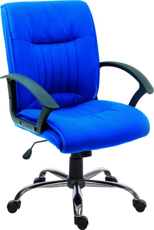 Teknik Office Milan Blue Fabric Executive Office Chair Durable Nylon Armrests And Chrome Five Star Base