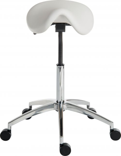 The Teknik Office Perch White Sit/Stand height adjustable stool with its contoured and cushioned saddle style seat is a fantastic addition for all environments where the user wishes to glide sit stand and slide With its infinite locking forward tilt mechanism one can adjust the easy wipe clean PU seat to a multitude of positions. It also features a high grade aluminium 5 star base and heavy duty gas lift of 120kg great and sturdy to use for up to 8 hours a day. The 3 year replacement parts warranty is a huge plus as well as being available in smart black or clean white making it ideal for all tastes and interiors.