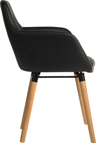 Teknik Office 4 Legged Reception Chair (pack of 2) in PU Black coloured fabric and oak coloured legs