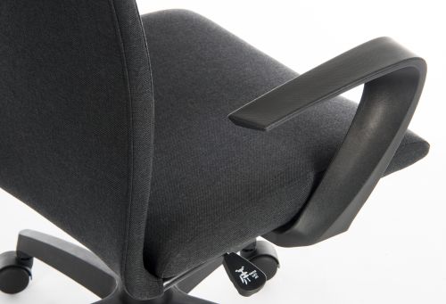 Teknik Office Work Chair In Black Fabric Black Nylon Fixed Armrests and Black Nylon Pyramid Style Base