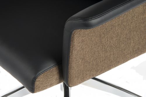 Elegance High Backed Executive Chair Black Leather Look Gull Wing Arms Contrast Chocolate Accent Fabric with Recline Function Smart Swivel Chrome Base | 6950BLK | Teknik