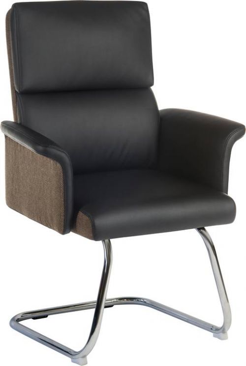 Elegance Medium Backed Visitor Chair in Supple Black Leather Look Upholstery with Contrasting Chocolate Cross-woven Accent Fabric | 6959BLK | Teknik