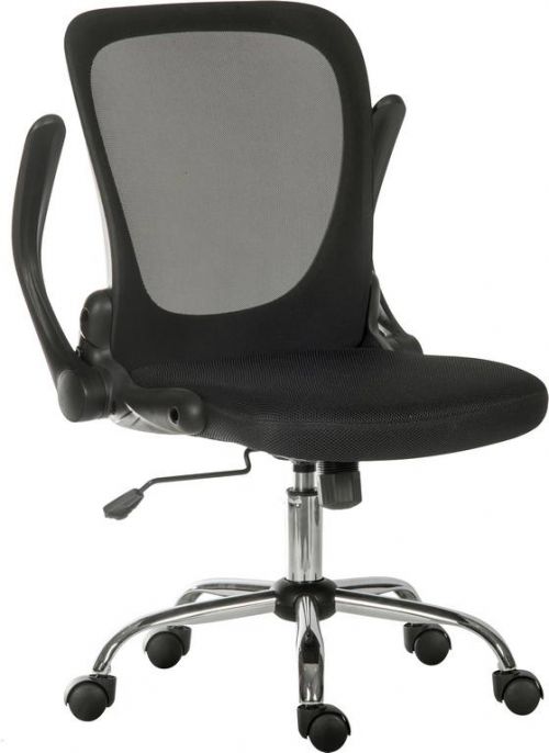 12417TK | The Teknik Flip Mesh Executive Chair in black is a fabulous complement for all office rooms with its curved aerated fixed backrest, matching fold back arms and bright chrome base. It has a gas lift seat height adjustment and tension control with a comfortable breathable mesh seat. This chair is great for use of up to 8 hours usage per day and rated to 100kg, making it the perfect option for your home or work office. There is also a matching visitor chair to complement the executive version.
