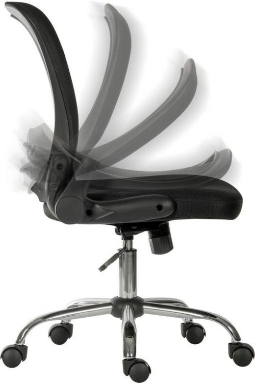 The Teknik Flip Mesh Executive Chair in black is a fabulous complement for all office rooms with its curved aerated fixed backrest, matching fold back arms and bright chrome base. It has a gas lift seat height adjustment and tension control with a comfortable breathable mesh seat. This chair is great for use of up to 8 hours usage per day and rated to 100kg, making it the perfect option for your home or work office. There is also a matching visitor chair to complement the executive version.