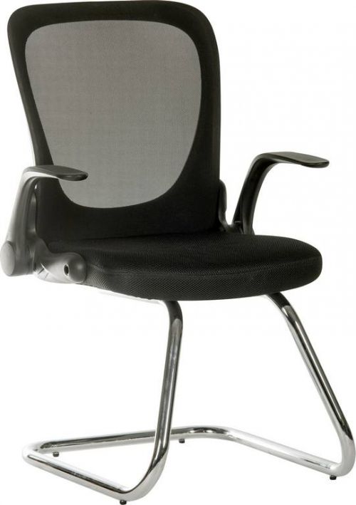 Flip Mesh Visitor chair in Black with mesh aerated backrest and flip up armrests | 6963BLK | Teknik