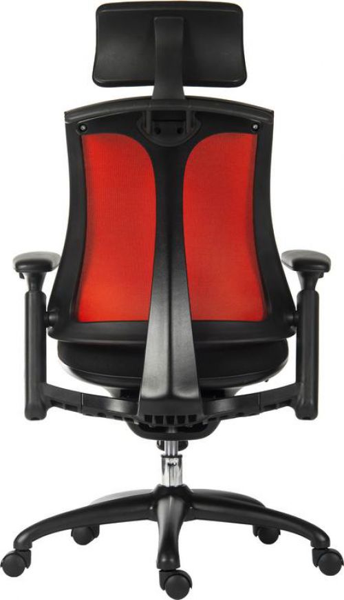 12396TK - Rapport Mesh Back Executive Office Chair with Fabric Seat Red/Black - 6964RED
