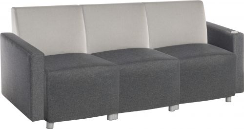 The Teknik Office Cube Modular Armchair is our elegant and uncomplicated reception armchair in two tone neutral grey fabric with smart matching metal feet. It is has a comfortable cushioned dark grey seat and contrasting light grey padded backrest which is pleasing to look at and super for relaxing in . This chair base requires limited assembly and is fully configurable to suit your reception or waiting area, no matter what the size. It has the option to add arms either side, these arms can also include a discreet USB port if required, perfect for your visitors to charge their electrical devices in while they wait. 
