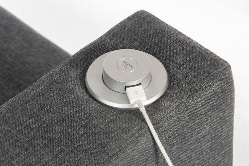 Teknik Office Left Hand Specific Cube Modular Reception chair arm in Grey fabric with inbuilt discreet USB port | 6972L | Teknik
