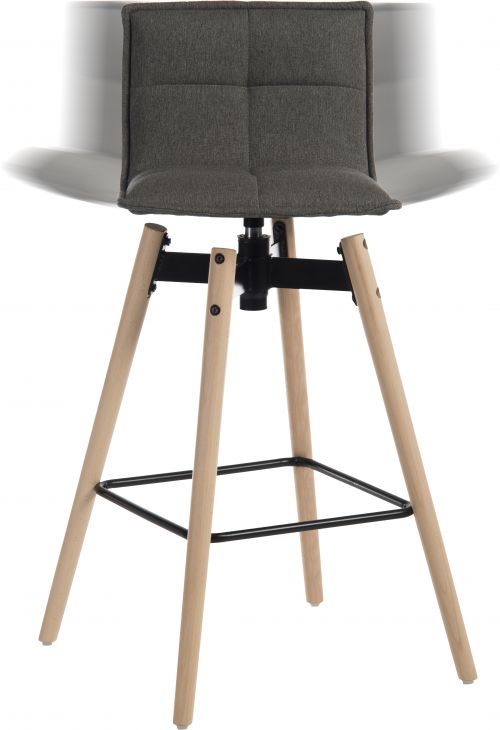 The Teknik Office Spin Barstool with its plush padded grey fabric seat and light wood effect legs is a wonderful addition for a multitude of domestic environments. With its neutral grey upholstery and contrasting light wood leg appearance, it is guaranteed to complement all colour schemes. The spin action on the seat is perfect for those who need to move constantly at the counter as it fluidly moves with the user. This barstool also features a black metal footrest, slimline yet very hardwearing and durable to use. This stool is also available in a dark wood effect leg style.
