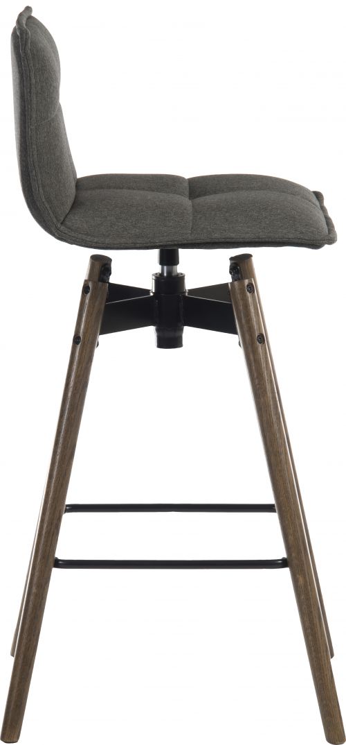 Teknik Office Spin Barstool with grey fabric upholstery and dark wood effect legs