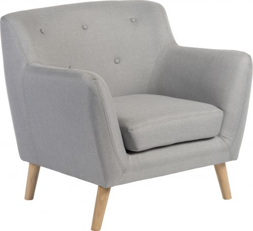 Teknik Office Skandi Armchair in grey fabric with button back and wooden feet
