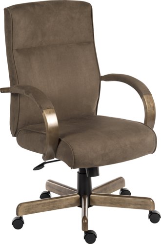 Teknik Office Glencoe Executive armchair in a brown microfibre finish with matching  padded armrests and a driftwood effect wooden arms and base