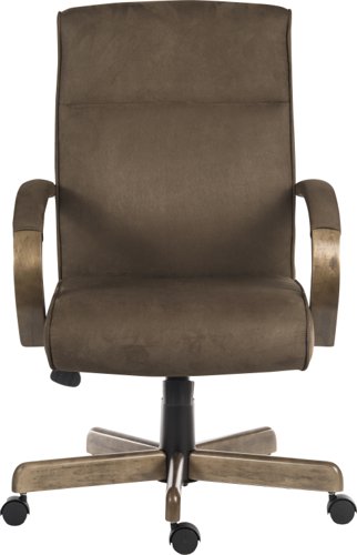 Teknik Office Glencoe Executive armchair in a suede effect finish with matching padded armrests and a driftwood effect wooden arms and base