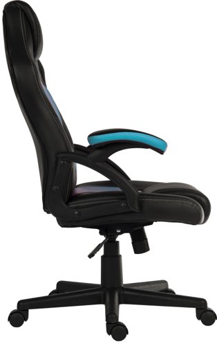 29245TK | The Teknik Office Kyoto chair in contrasting black and blue is the gamer's choice for fixed comfort for those long gaming sessions! Finished in a Black and Pink PU and PVC material, thrills and spills will not matter. This gaming chair has fixed padded armrests which will support the arms throughout the gaming adventure while the racing back styled backrest design allows airflow, prevents flexing of the backrest and can accommodate an additional headrest pillow for increased comfort and posture. It also benefits from a pronounced headrest, reclining function with tilt tension and a gas lift seat height adjustment, making this a great chair for home, office and especially gamer use for up to 8 hours a day and rated to 120kg.