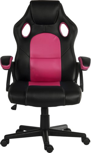 Kyoto Gaming chair in Pink PU & PVC covered contrasting materials with fixed padded arms, racing style backrest design | 6996 | Teknik