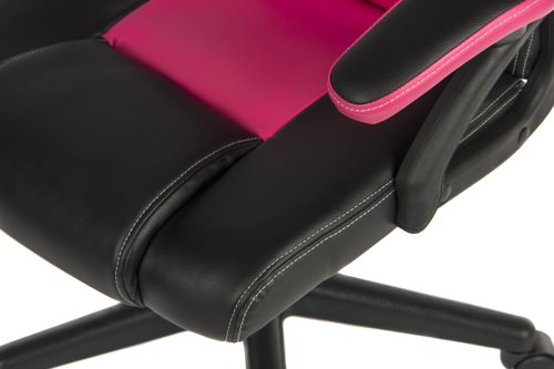 Kyoto Gaming chair in Pink PU & PVC covered contrasting materials with fixed padded arms, racing style backrest design | 6996 | Teknik