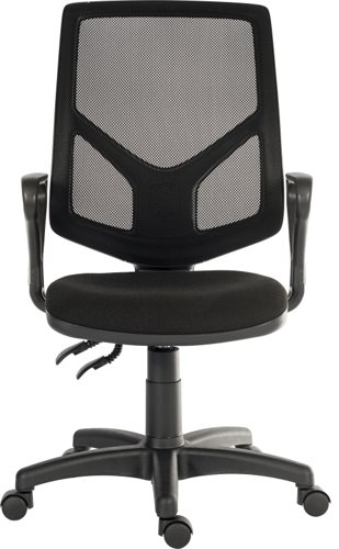 The Teknik Office Vanguard Mesh backed chair with its matching black fabric seat is a fantastic match for all home and work office surroundings. Its shaped aerated backrest with floating or fixed permanent contact and gas lift seat height adjustment make this a fantastic addition for all office decors and tastes. It also has fixed traingular shaped nylon armrests included and is great for general use for up to 8 hours a day.