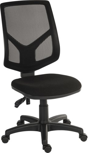 The Teknik Office Vanguard Mesh backed chair with its matching black fabric seat is a fantastic match for all home and work office surroundings. Its shaped aerated backrest with floating or fixed permanent contact and gas lift seat height adjustment make this a fantastic addition for all office decors and tastes. It accepts optional fixed or adjustable armrests and is great for general use for up to 8 hours a day.