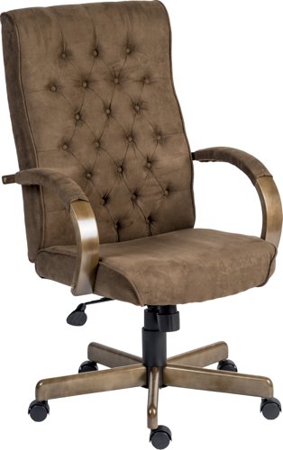 Teknik Office Warwick Executive Suede Effect Traditional Button Back Chair with matching driftwood wood effect arms and base.