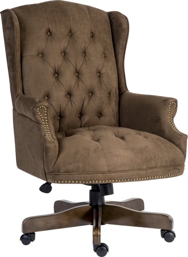 Teknik Office Chairman Executive Suede Effect traditional button tufted luxury executive chair with a complementing driftwood effect base.