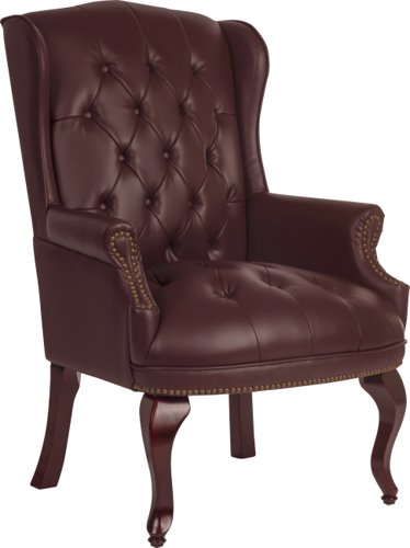 Teknik Office Chairman Guest Burgundy traditional button tufted luxury bonded leather guest chair