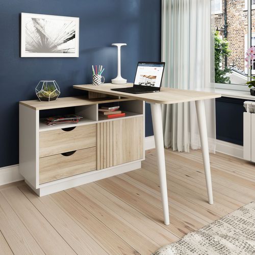 Bridge L-Shaped Home Office Desk W1200 x D550 x H750mm Sonoma Oak - 7700006