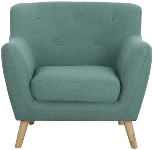 Teknik Office Skandi Armchair in ocean green fabric with button back and wooden feet