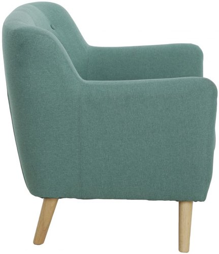 30442TK | The Teknik Office Skandi Armchair is an elegant and simply designed reception armchair upholstered with a beautiful ocean green fabric and smart wooden feet. It has a comfortable cushioned seat and a matching button tufted backrest, super for relaxing in while you wait. There is no assembly required, perfect for instant use in all receptions and waiting areas. There is also a matching two and three seater sofa available.