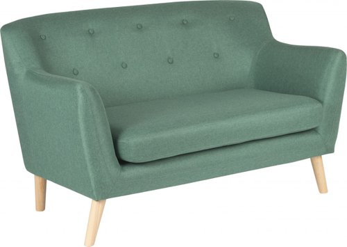 Teknik Office Skandi 2 seater sofa in ocean green fabric, button detailed back and wooden feet | 7981 | Teknik