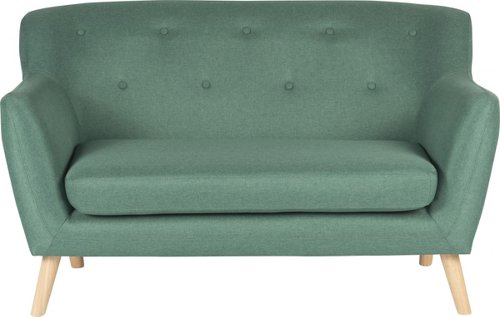 30449TK | The Teknik Office Skandi 2 Seater Sofa is an elegant and simply designed reception armchair upholstered with a beautiful ocean green fabric and smart wooden feet. It has a comfortable long seat cushion which has ample space for seating up to two people and a matching button tufted backrest, super for relaxing in while you wait. There is no assembly required, perfect for instant use in all receptions and waiting areas. There is also a matching armchair and three seater sofa available.