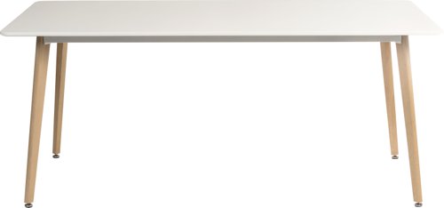 Teknik Office Skandi Rectangular Table in White with wipe clean top, beech legs and easy self assembly