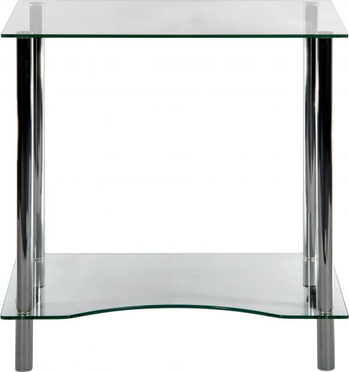 The Teknik Office Crystal Workstation is a perfect addition for the modern home office needs. It will fit into any style of home or student decor due to its compact size and the simple shape. This is made from tempered glass which means that although it looks delicate, it can handle up to 15kg on the main desk top and 25kg on the storage shelf. The storage shelf is great for holding your hard drive or folders and the main desk top is great to work on, highly suitable for computer and laptop work. The smart chrome legs finish off the styled effect of this versatile desk, perfect for all environments.