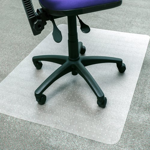 The Teknik Office PVC Chair Mat for Carpets is a durable and protective barrier designed to prevent damage caused by chairs with castors within your carpeted work area, preserving its life and preventing additional wear. Measuring 90 x 120, this gripper-backed mat provides a rigid and flat platform that minimizes the impact when moving the chair, ergonomically designed for reducing stress and strain on the legs, spine, and lower back. The lightly embossed top surface of the mat provides the perfect amount of grip to assist in aligning chair castors, making it easier to move around the workspace. This chair mat is 100% free of harmful DIDP Phthalate content, which is better for air quality compared to conventional PVC products. It is also 100% recyclable, making it an eco-friendly choice for homes and businesses that want to reduce their environmental impact. The mat is manufactured in the UK, and 50% of the manufacturing site's energy is derived from renewable sources. This ensures that the product is produced sustainably and reduces the carbon footprint associated with its production. Additionally, the mat comes with a limited lifetime warranty, providing peace of mind for buyers who want to invest in a durable and long-lasting product.