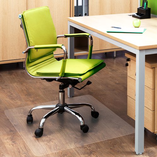 8800004 | The Teknik Office APET Chair Mat for Hard Floors is a high-quality, sustainable product which provides a durable and protective barrier for your carpeted work area. Measuring 90cm x 120cm, this smooth-backed mat provides secure placement and a rigid and ergonomic easy-glide surface for castor-based chairs, making it easy to move around the workspace. It has high impact resistance for premium performance and no cupping or sinking, ensuring that it provides extremely durable and long-lasting floor protection. The mat is also compatible with underfloor heating systems, making it suitable for use in any workspace. The high clarity of the mat allows beautiful flooring to shine through, making it an excellent choice for homes and businesses that want to showcase their flooring while still providing a protective barrier. The mat is emission-free, ensuring that it does not release any harmful chemicals or substances into the air. The APET chair and floor protection mat is 100% recyclable, making it an eco-friendly choice for those that want to reduce their environmental impact. It is manufactured in the UK, and 50% of the manufacturing site's energy is derived from renewable sources. This ensures that the product is produced sustainably and reduces the carbon footprint associated with its production. The mat comes with a 5-year limited warranty, providing users with peace of mind and ensuring that the product is of high quality and durability.