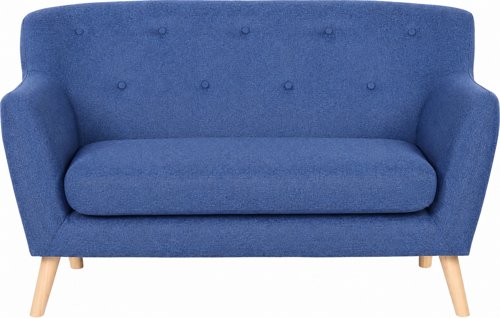 Teknik Office Skandi 2 seater sofa in Indigo Blue fabric, button detailed back and wooden feet.