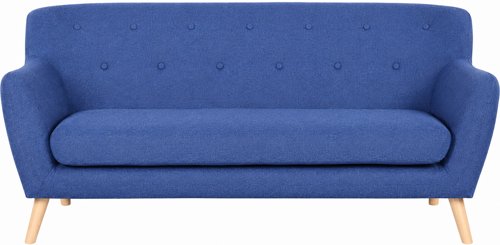 Teknik Office Skandi 3 seater sofa in Indigo Blue fabric, button detailed back and wooden feet.