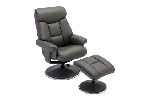 Brookhaven Recliner Cinder Leather Look swivel recline function matching base footstool | 9000-CIN | Teknik