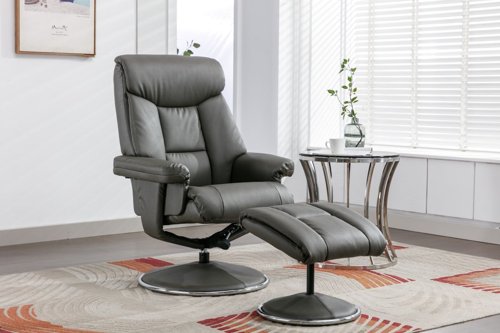 Brookhaven Recliner Cinder Leather Look swivel recline function matching base footstool | 9000-CIN | Teknik