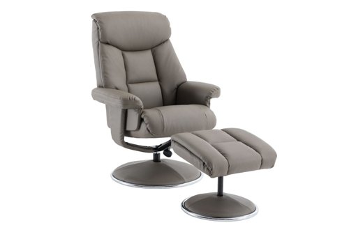 Brookhaven Recliner Grey Leather Look swivel recline function matching base footstool | 9000-GRE | Teknik