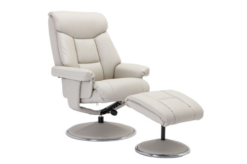 Brookhaven Recliner Mushroom Leather Look swivel recline function matching base footstool | 9000-MUS | Teknik