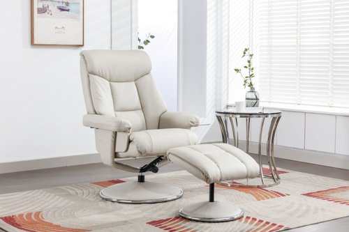 Brookhaven Recliner Mushroom Leather Look swivel recline function matching base footstool | 9000-MUS | Teknik