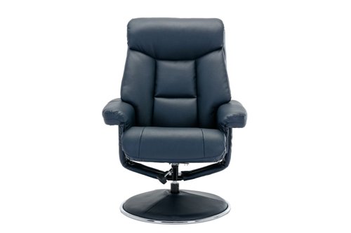 Brookhaven Recliner Navy Leather Look swivel recline function matching base footstool | 9000-NAV | Teknik