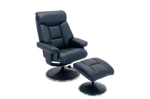 Brookhaven Recliner Navy Leather Look swivel recline function matching base footstool | 9000-NAV | Teknik