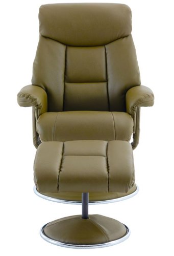 Brookhaven Recliner Olive Green Leather Look swivel recline function matching base footstool